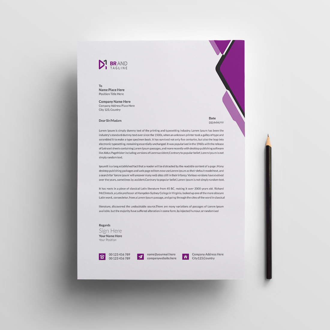 Minimalist style letterhead design template preview image.