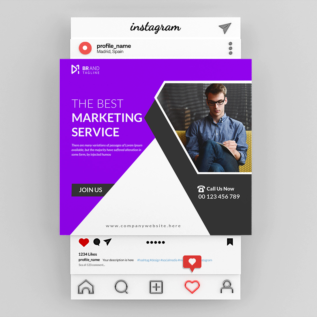 Corporate social media Instagram post design template preview image.