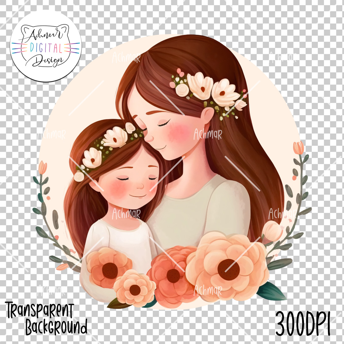 Mothers Day Illustration, Mom and Daughter preview image.