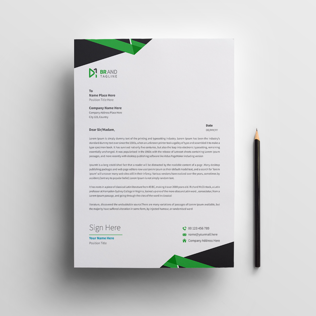 Modern corporate business letterhead design template preview image.