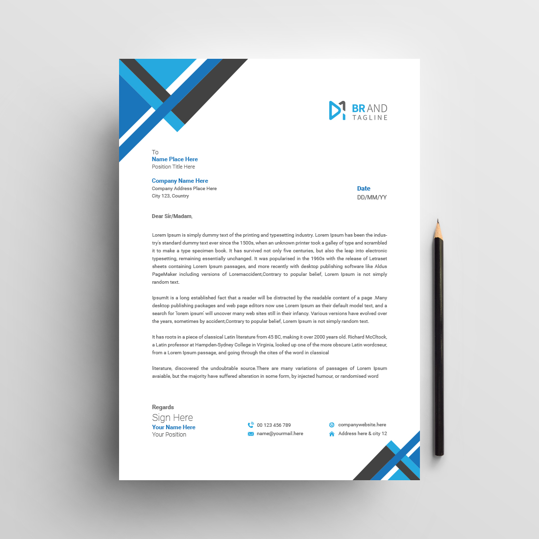 Clean modern business letterhead pad template preview image.