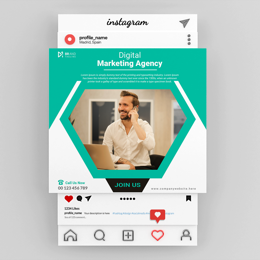 Corporate business social media Instagram post design template preview image.