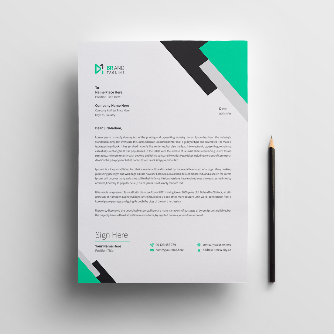 Modern company business letterhead design template preview image.