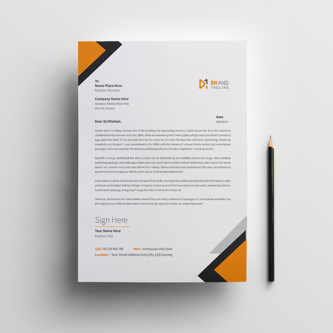 Modern business company letterhead template preview image.