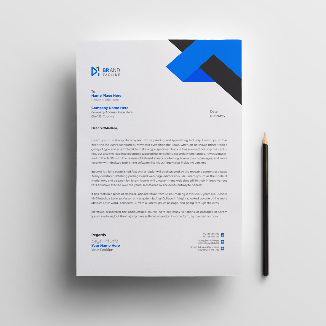 Modern company letterhead design template preview image.