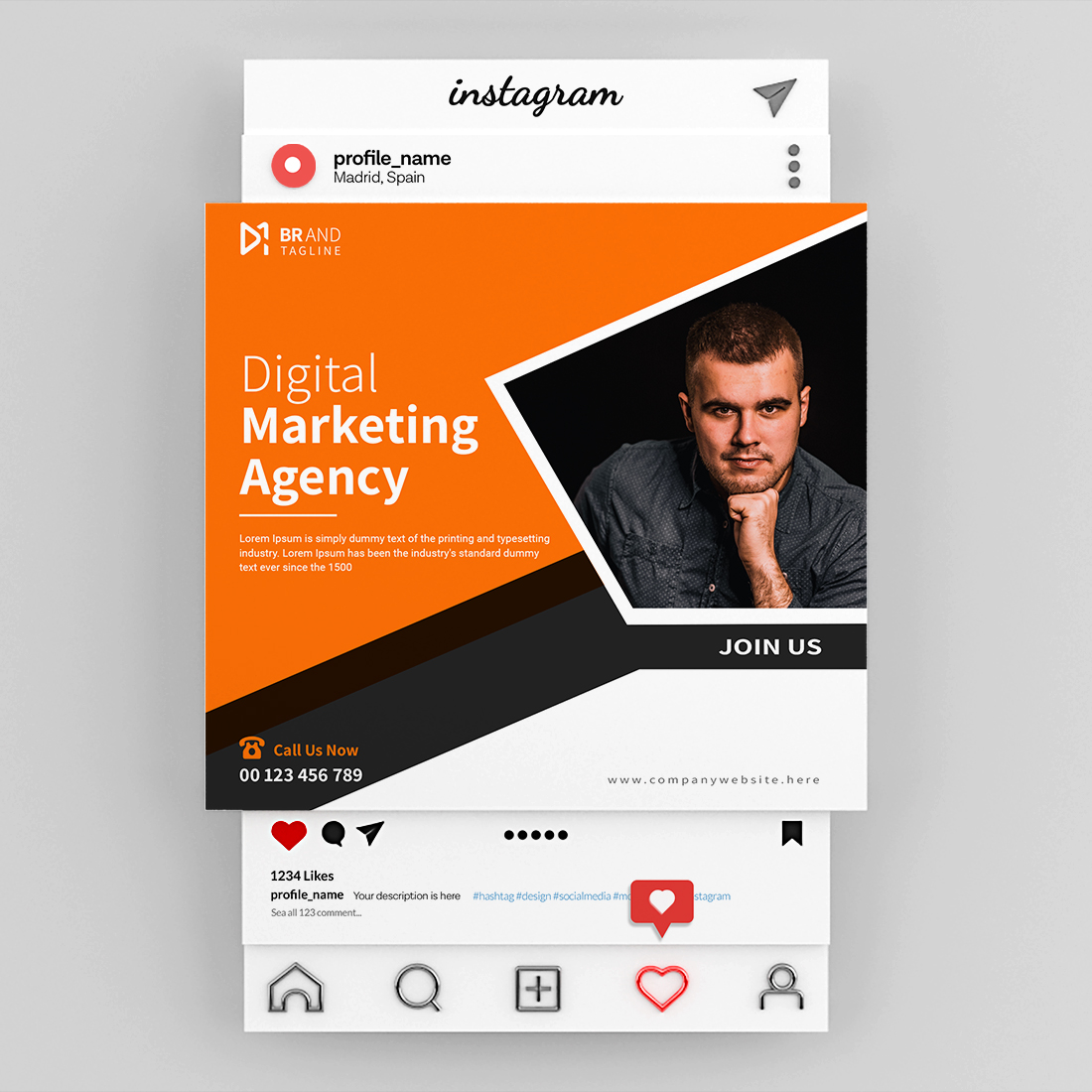 Digital marketing agency Instagram post and social media banner template design preview image.