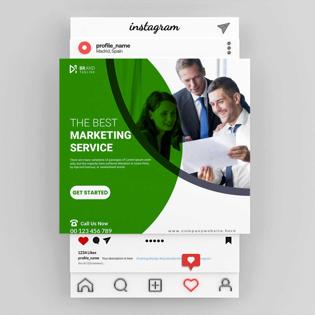 Business social media Instagram post design template preview image.