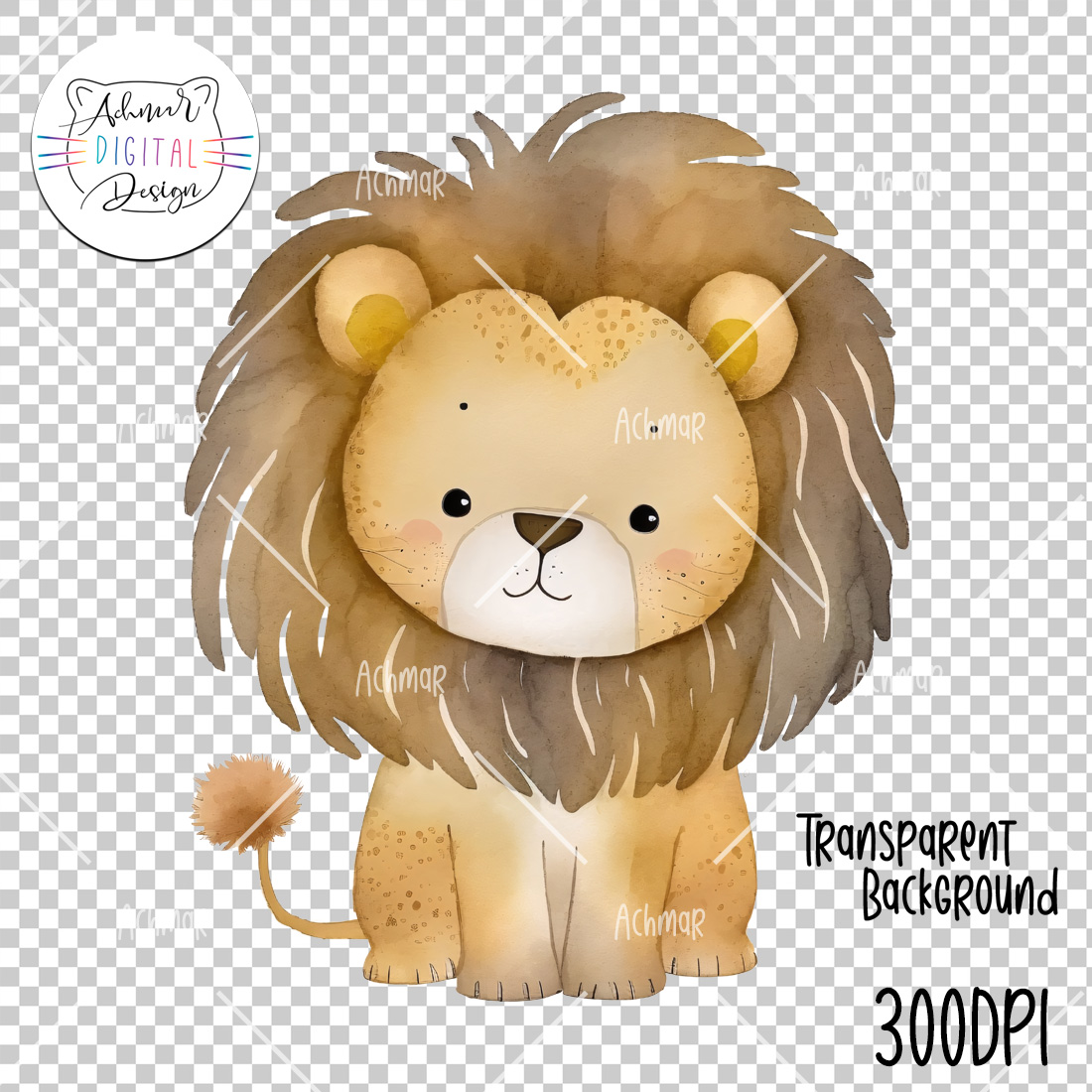 Baby Lion Watercolor Illustration preview image.