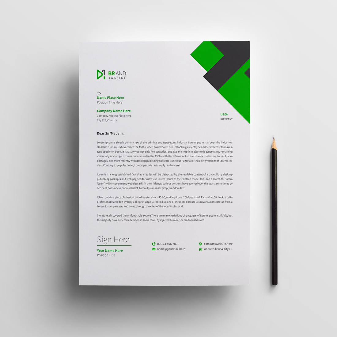 Clean modern creative business letterhead pad template design layout preview image.