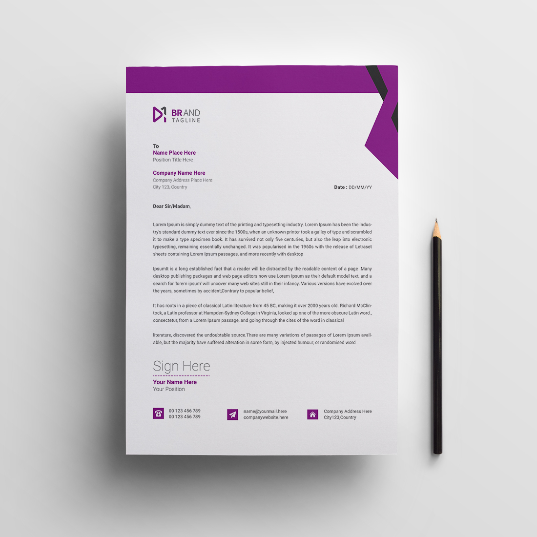 Corporate business style letterhead design template preview image.