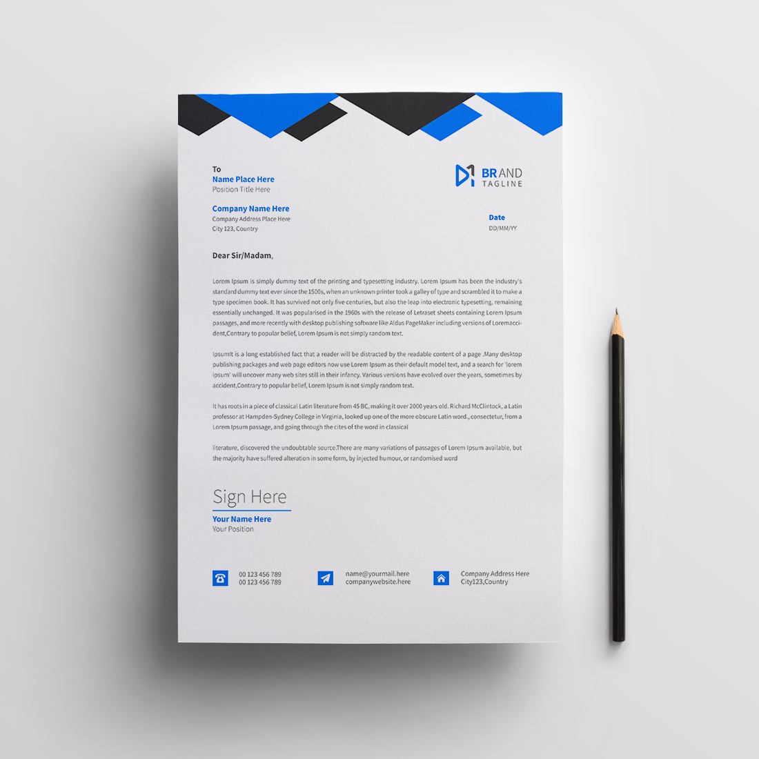 Modern and clean business letterhead template design preview image.