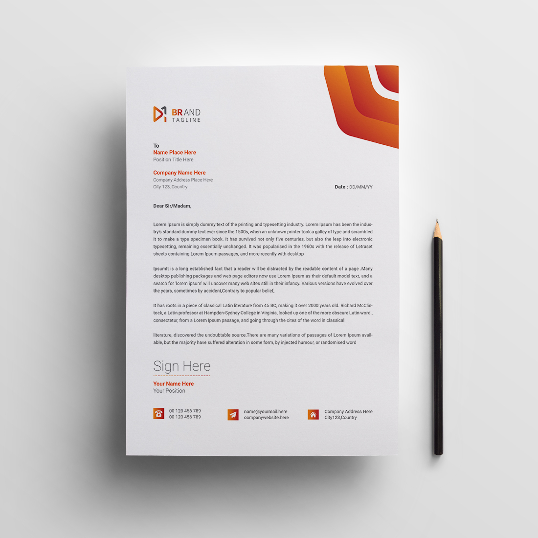 Modern clean corporate business letterhead design template preview image.