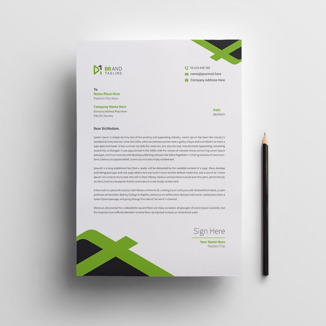 Modern business letterhead template design layout preview image.