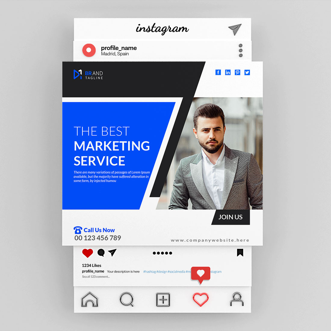 Business social media Instagram post design template preview image.