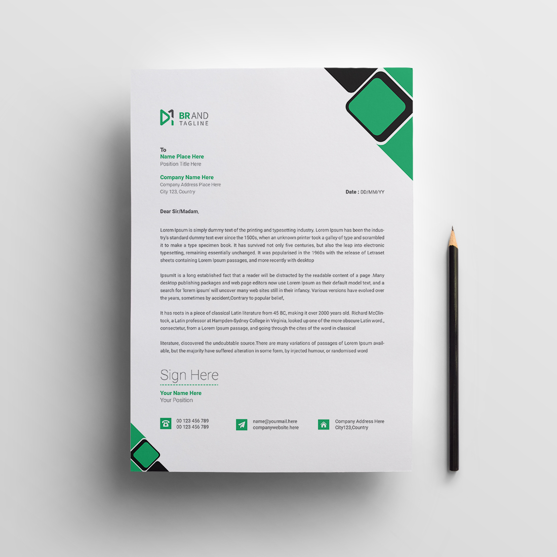 Modern business letterhead template design layout with green color preview image.