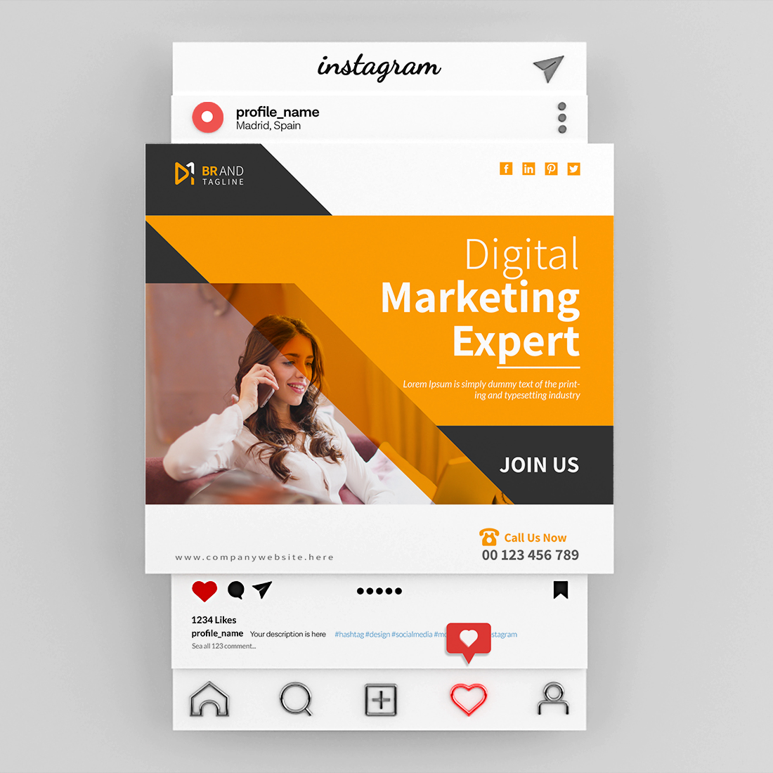 Business social media Instagram post design template preview image.