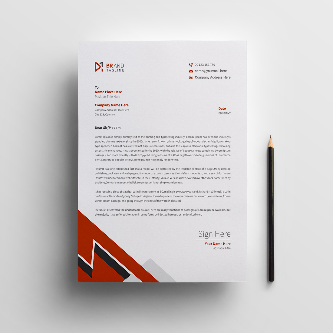 Modern clean corporate business letterhead design template preview image.