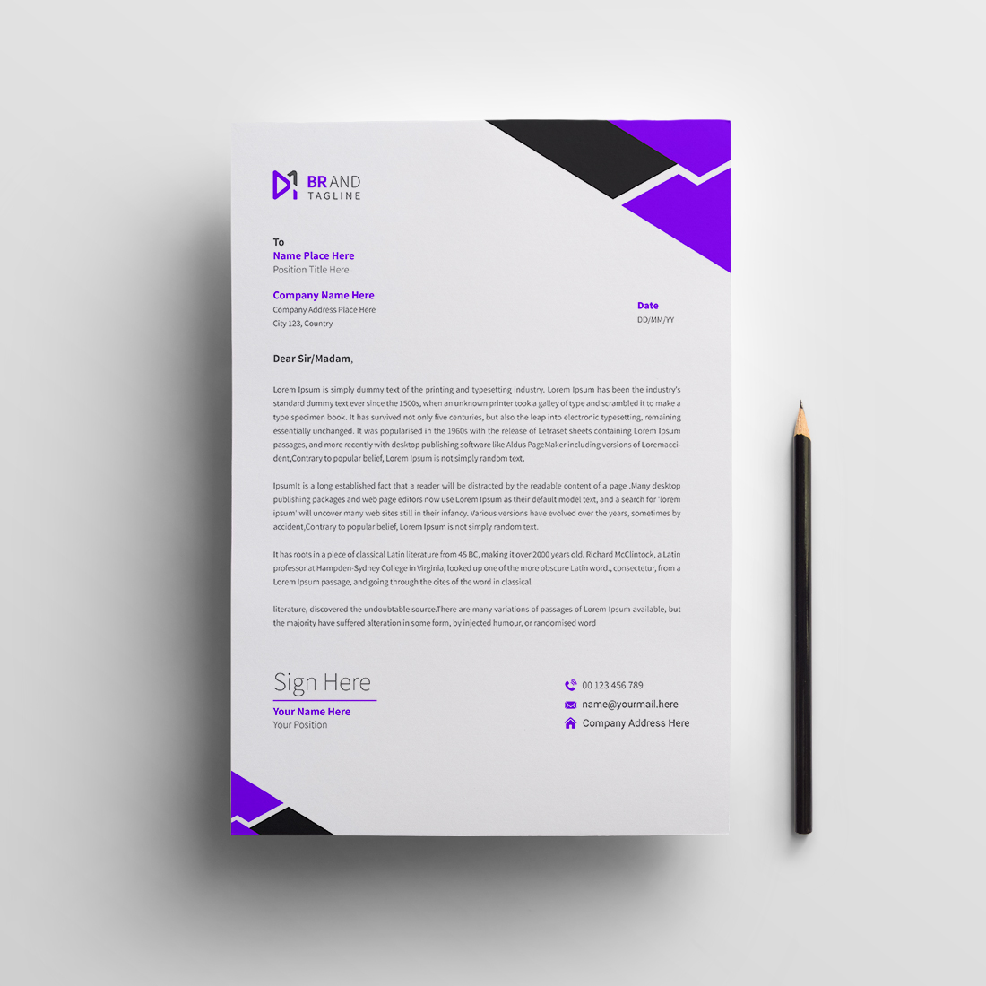 Modern company business letterhead template preview image.