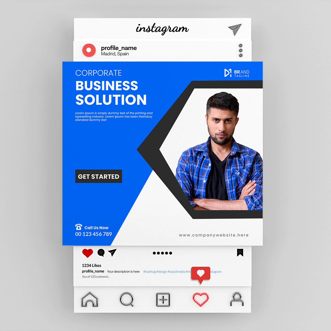 Corporate modern business social media Instagram post design template preview image.