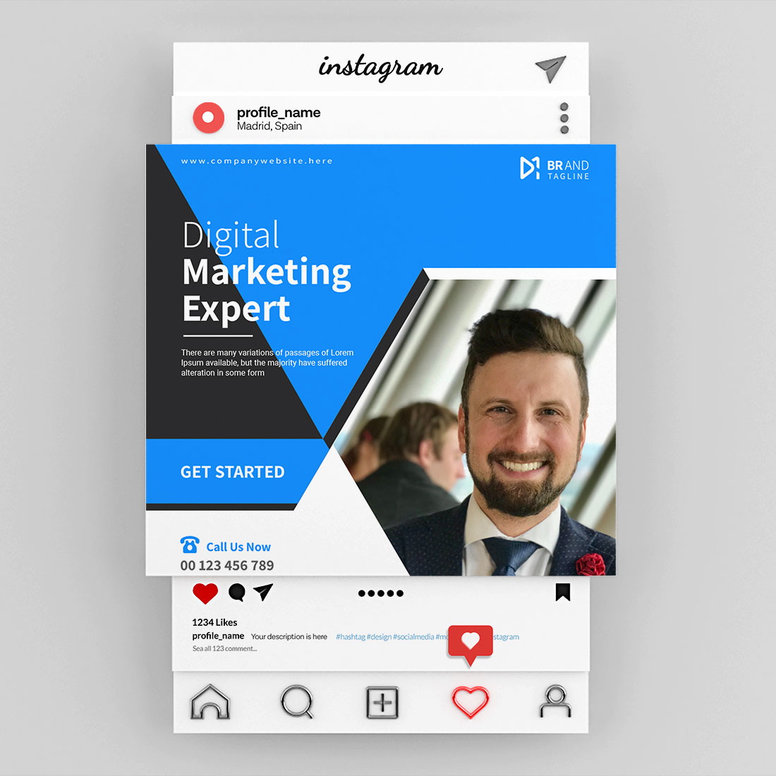 Corporate business flyer Instagram social media post design template preview image.