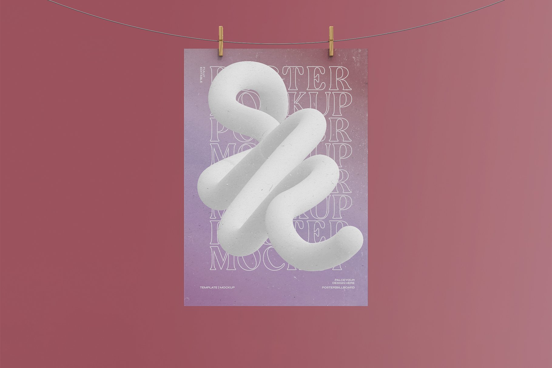 3d Hanging Poster Mockup preview image.