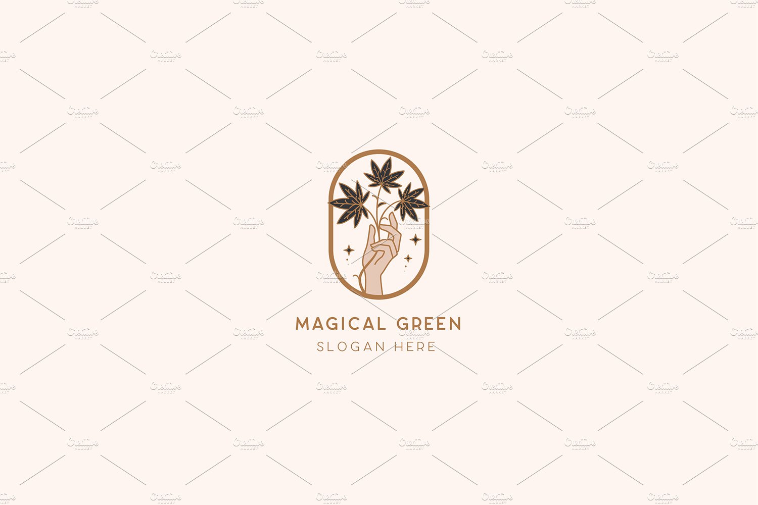 Magical Green Cannabis Logo Template preview image.