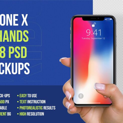 iPhone X in Hands Mockups cover image.