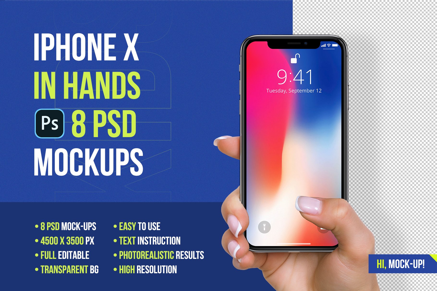 iPhone X in Hands Mockups cover image.