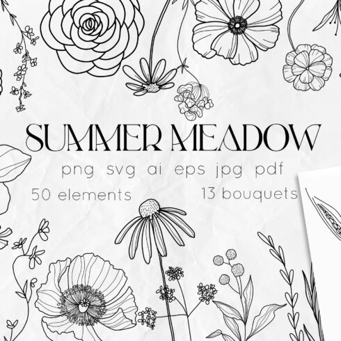 Summer Meadow Line Art Vector cover image.