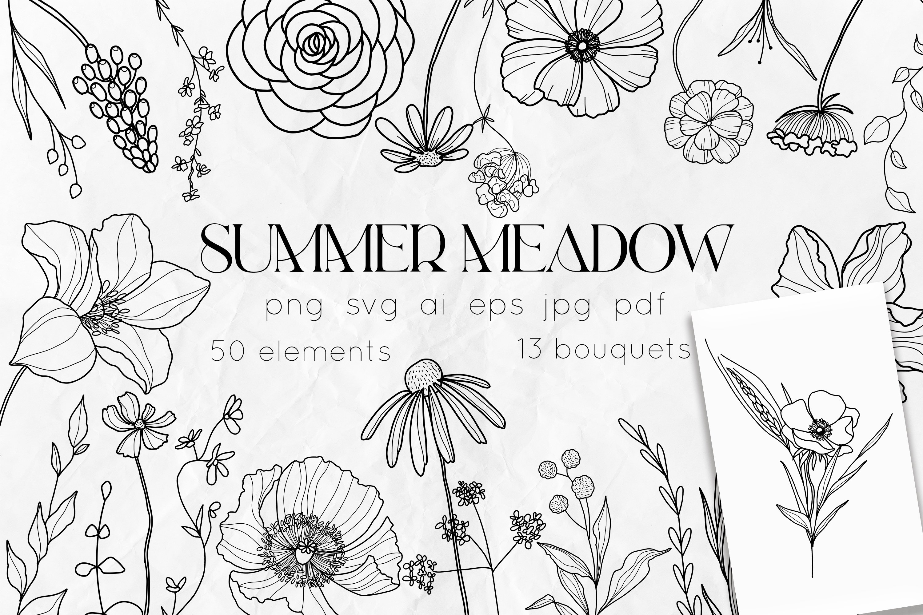 Summer Meadow Line Art Vector cover image.