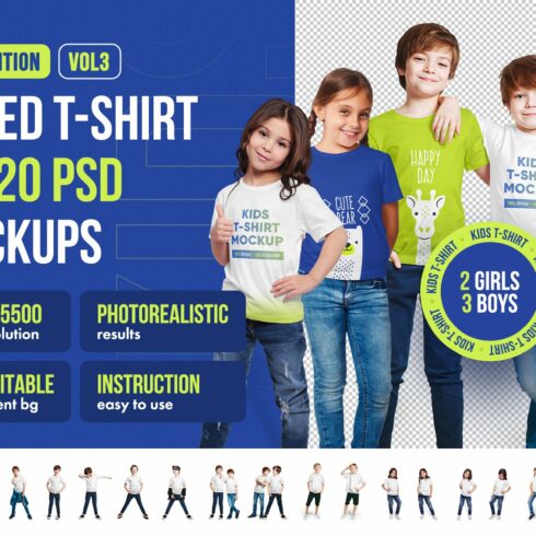 Mixed Kids T Shirt Mockups Vol3 cover image.