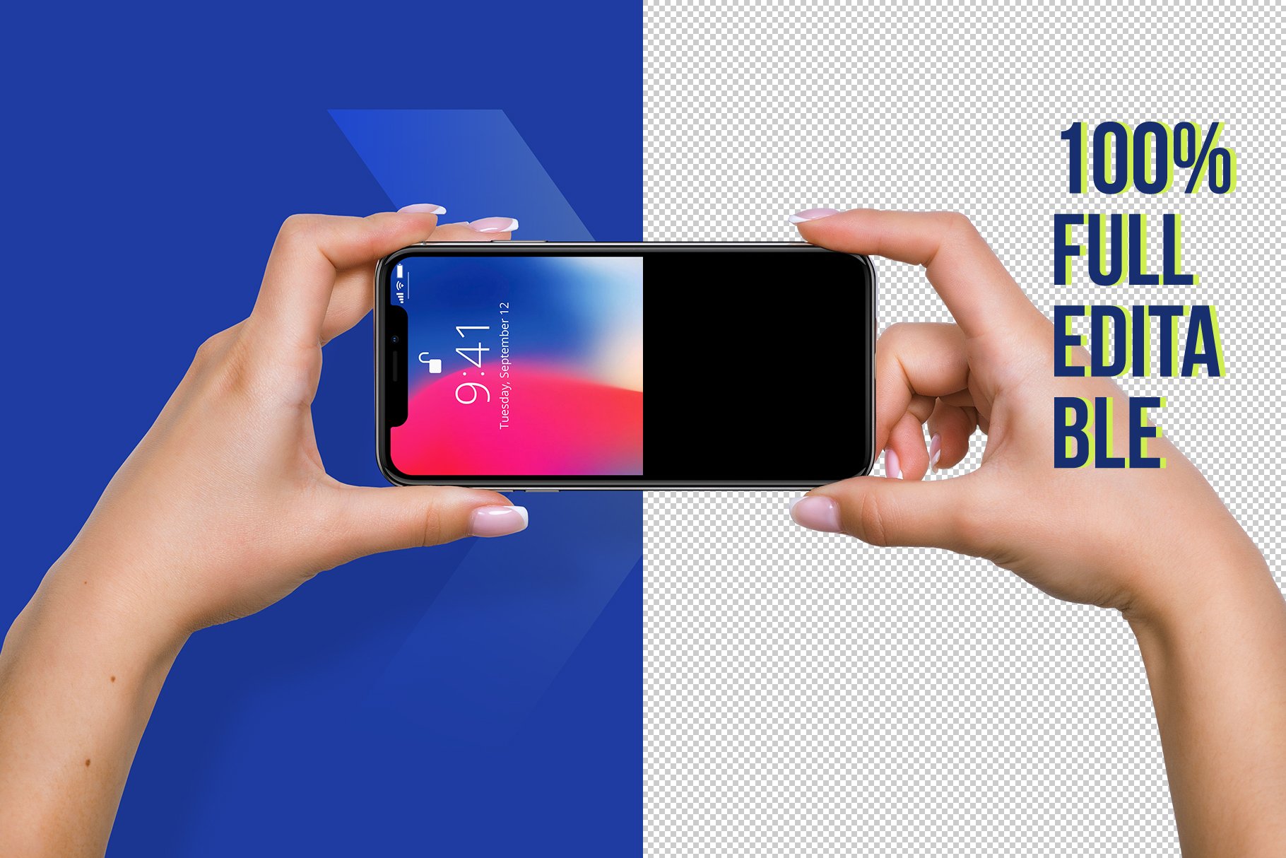 iPhone X in Hands Mockups preview image.