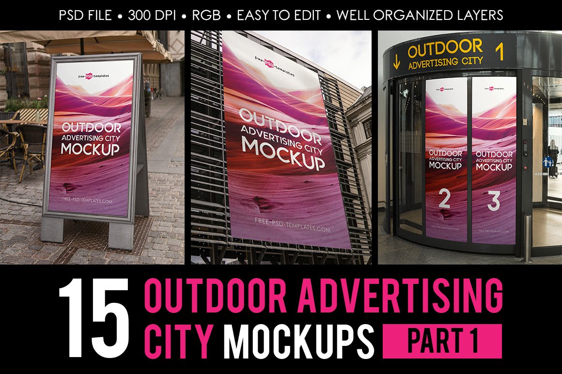 Outdoor Advertising City Mock-Up V1 cover image.