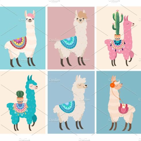 Collection of llama illustration. cover image.