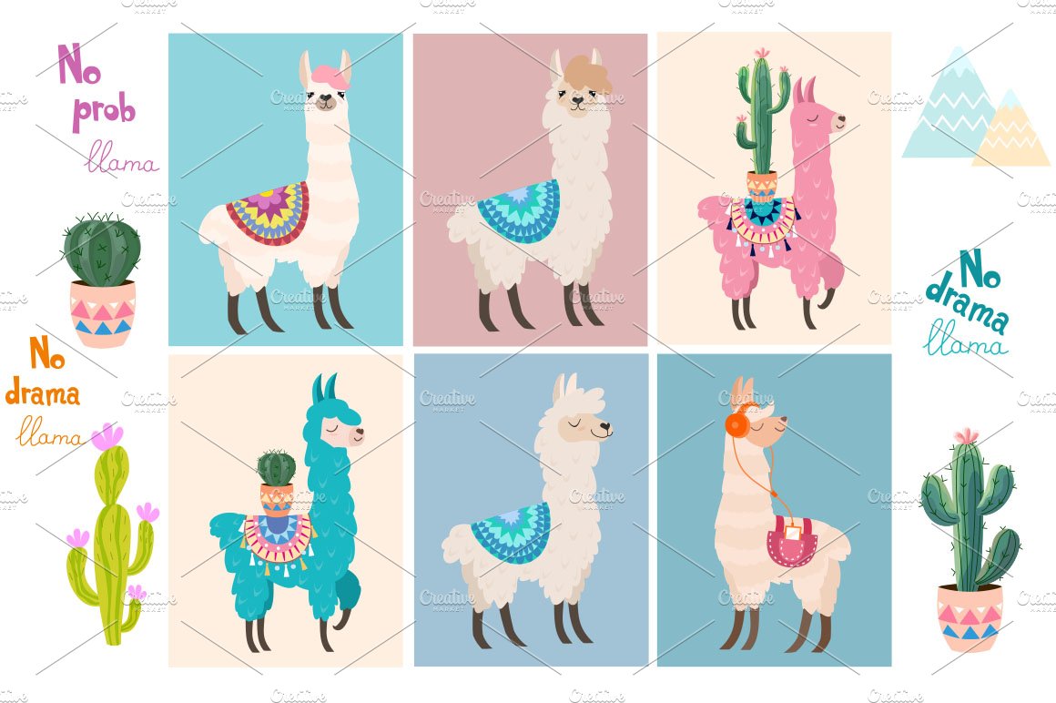 Collection of llama illustration. cover image.