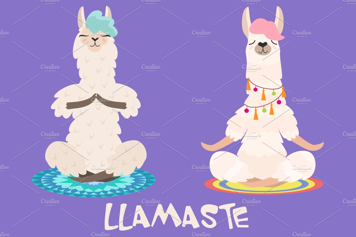 Set of stylized yoga llamas. cover image.