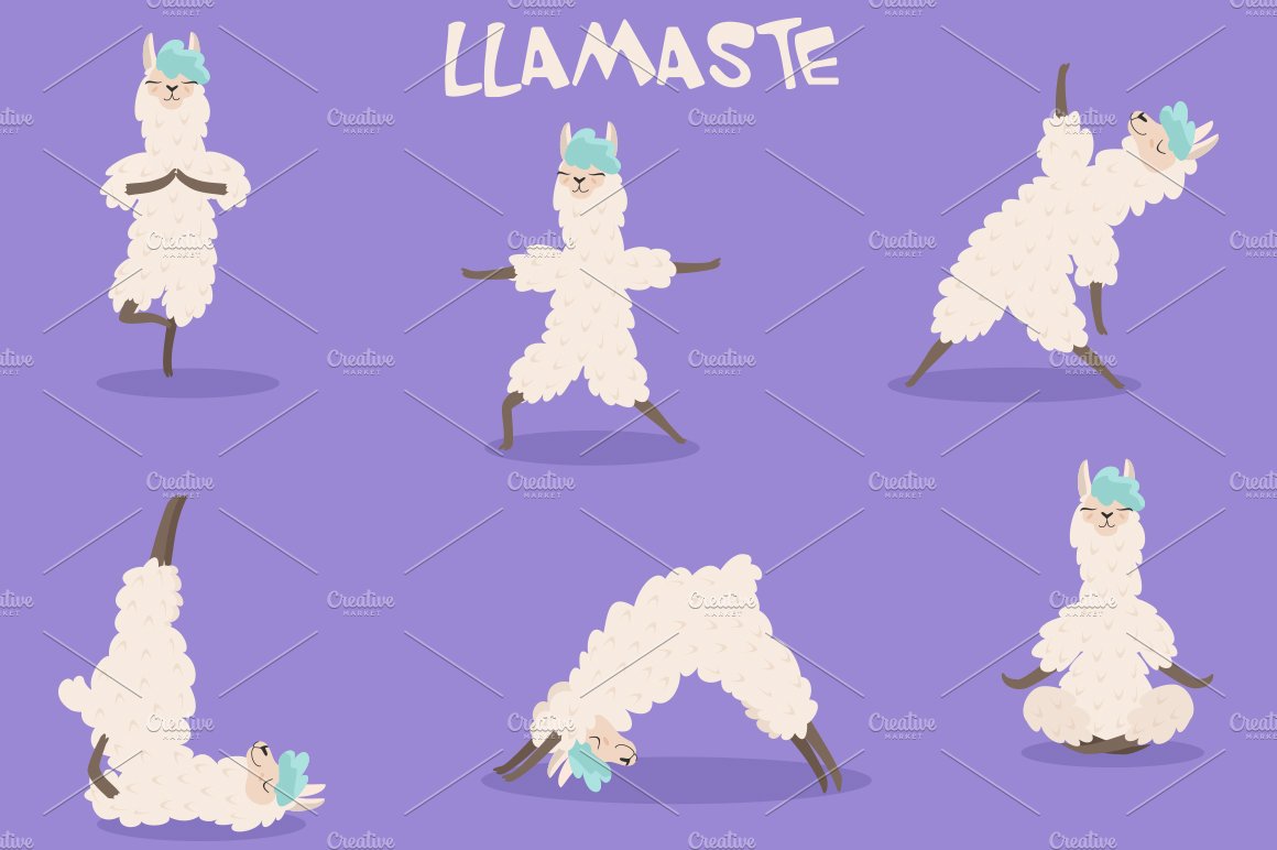 Set of stylized yoga llamas. preview image.