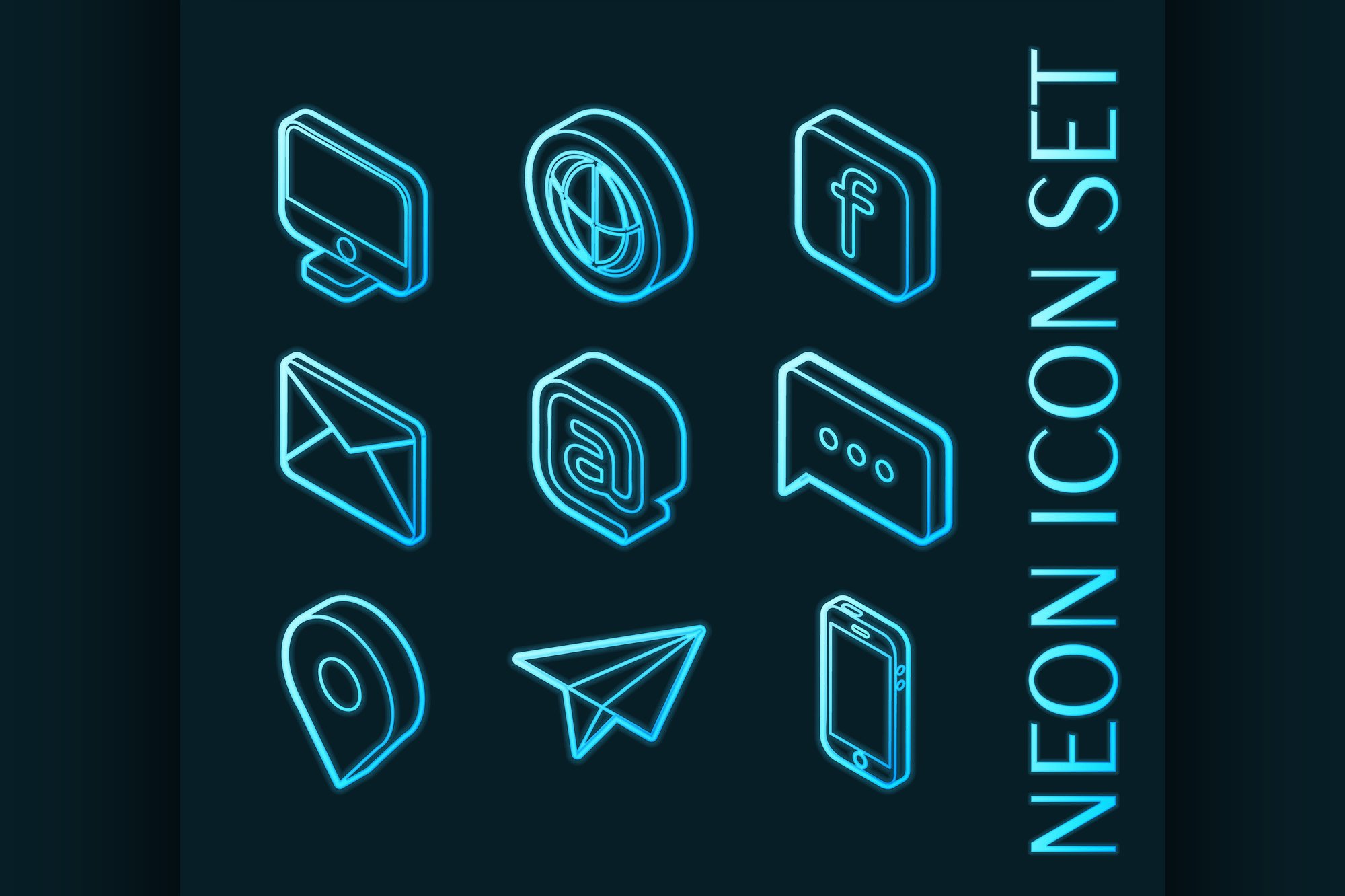 Contact us set icons. Blue glowing cover image.