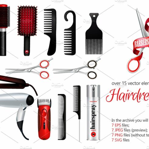 Realistic Hairdresser Tools Set cover image.