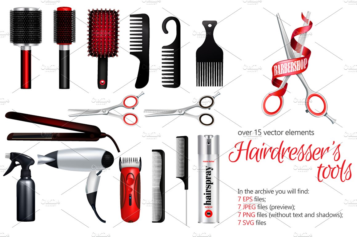 Realistic Hairdresser Tools Set cover image.