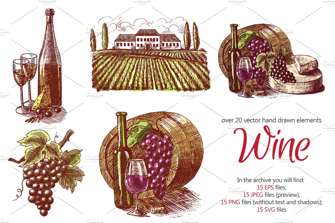 Retro Wine Sketch Set cover image.