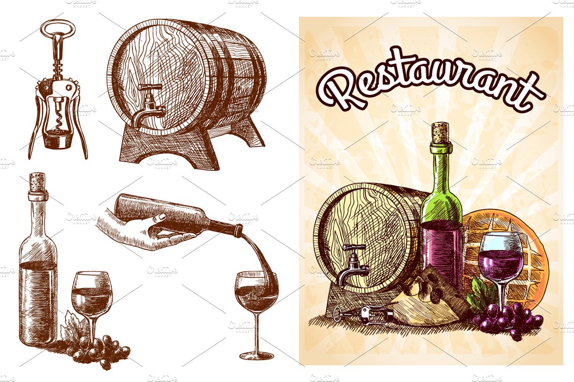 Retro Wine Sketch Set preview image.