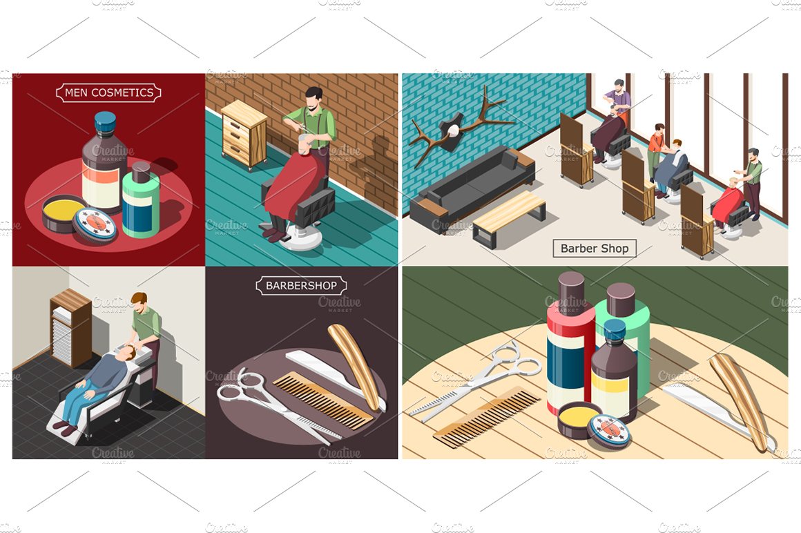 Barbershop Isometric Set preview image.