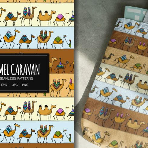 Camels caravan. 9 seamless pattern cover image.