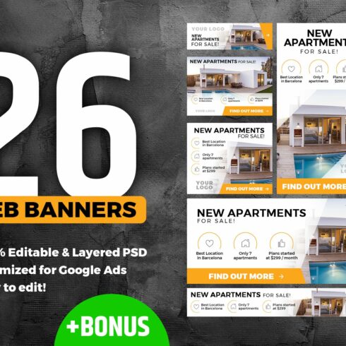 Banners Pack 26 sizes for Google Ads cover image.