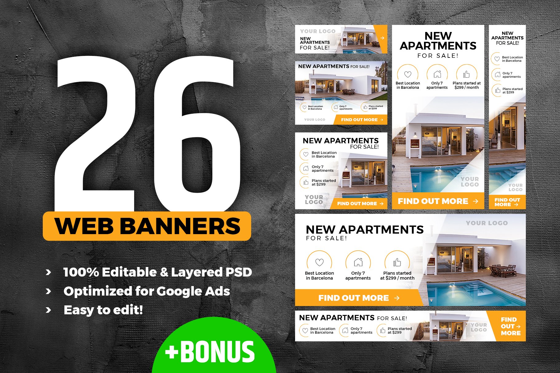 Banners Pack 26 sizes for Google Ads cover image.