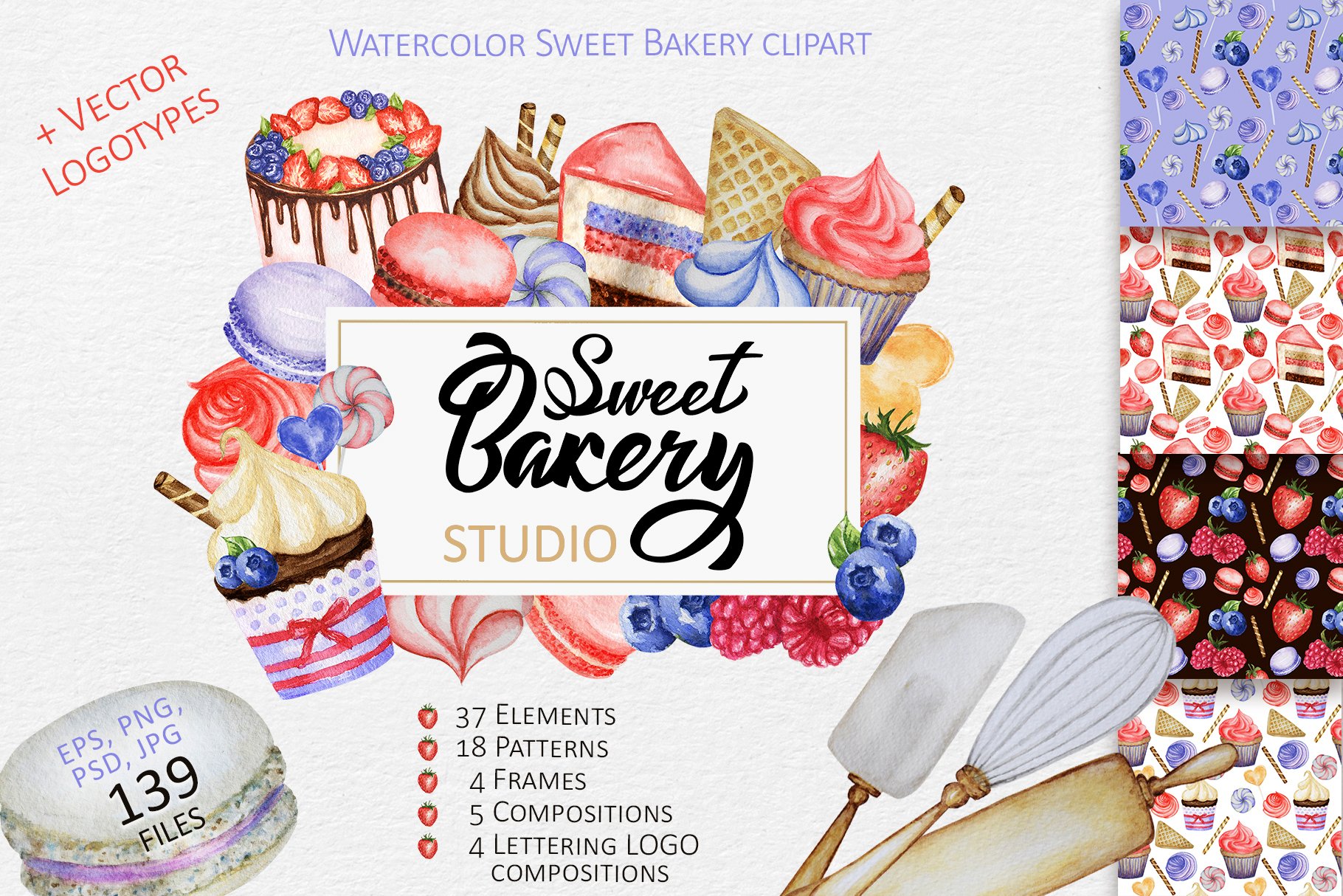 Sweet Cake Baking Watercolor clipart cover image.