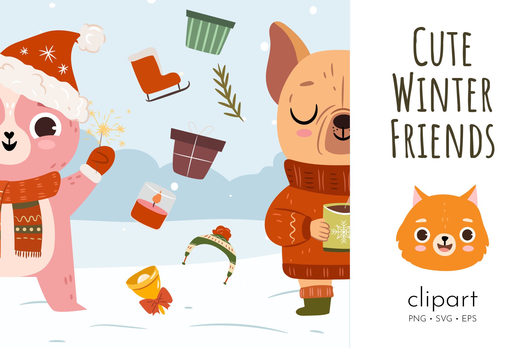 Cute Winter Animals - vector clipart cover image.
