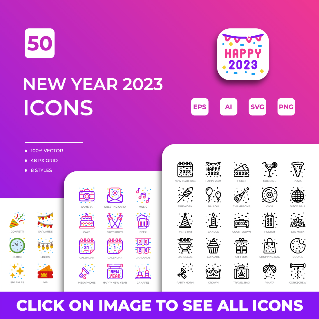 New Year 2023 Icons Pack preview image.