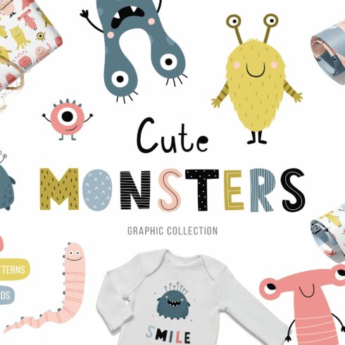 Cute monsters. Vector collection cover image.